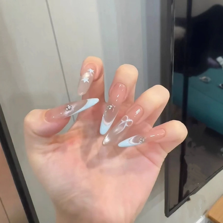 【海蓝之心】纯手工穿戴甲夏季裸色高级感显白10片装纯手作美甲贴