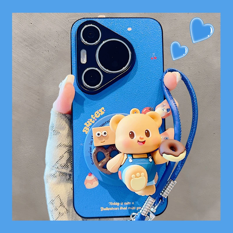 可爱卡通黄油小熊适用华为Pura70pro+手机壳pura80pro磁吸支架女