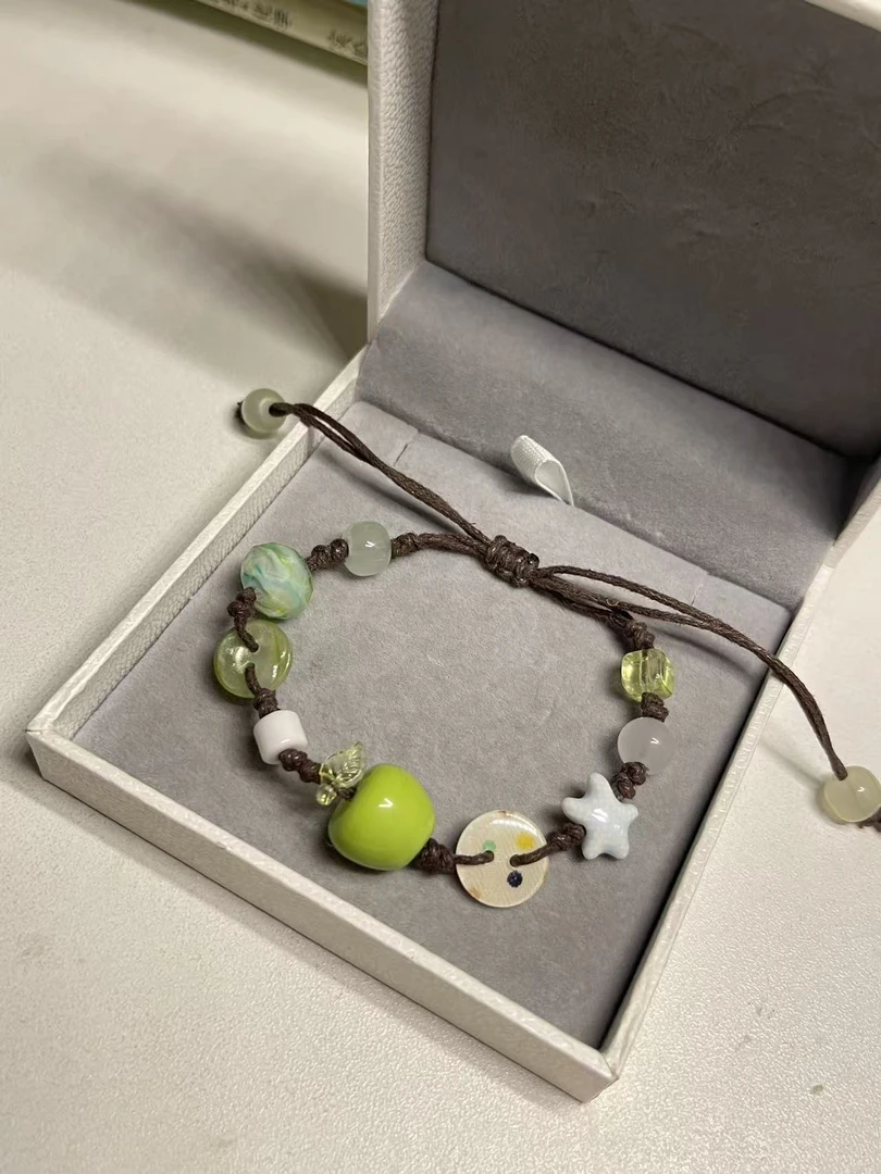 【七夕礼物】夏日青苹果手绳材料包手链diy苹果材料包创意礼物
