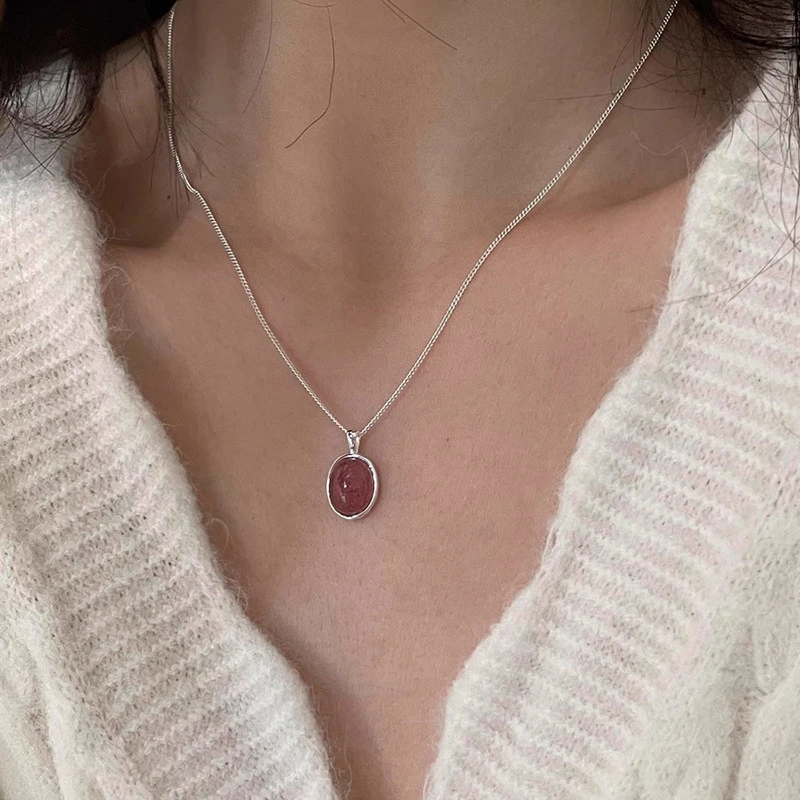 合金锆石项链 椭圆蓝色极光锆石女简约气质锁骨链ins风轻奢颈链
