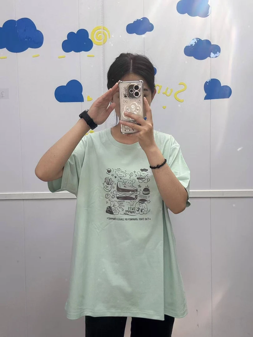 [处理]夏季新款大码休闲时尚舒适宽松潮流纯棉短袖女（厨师狗）