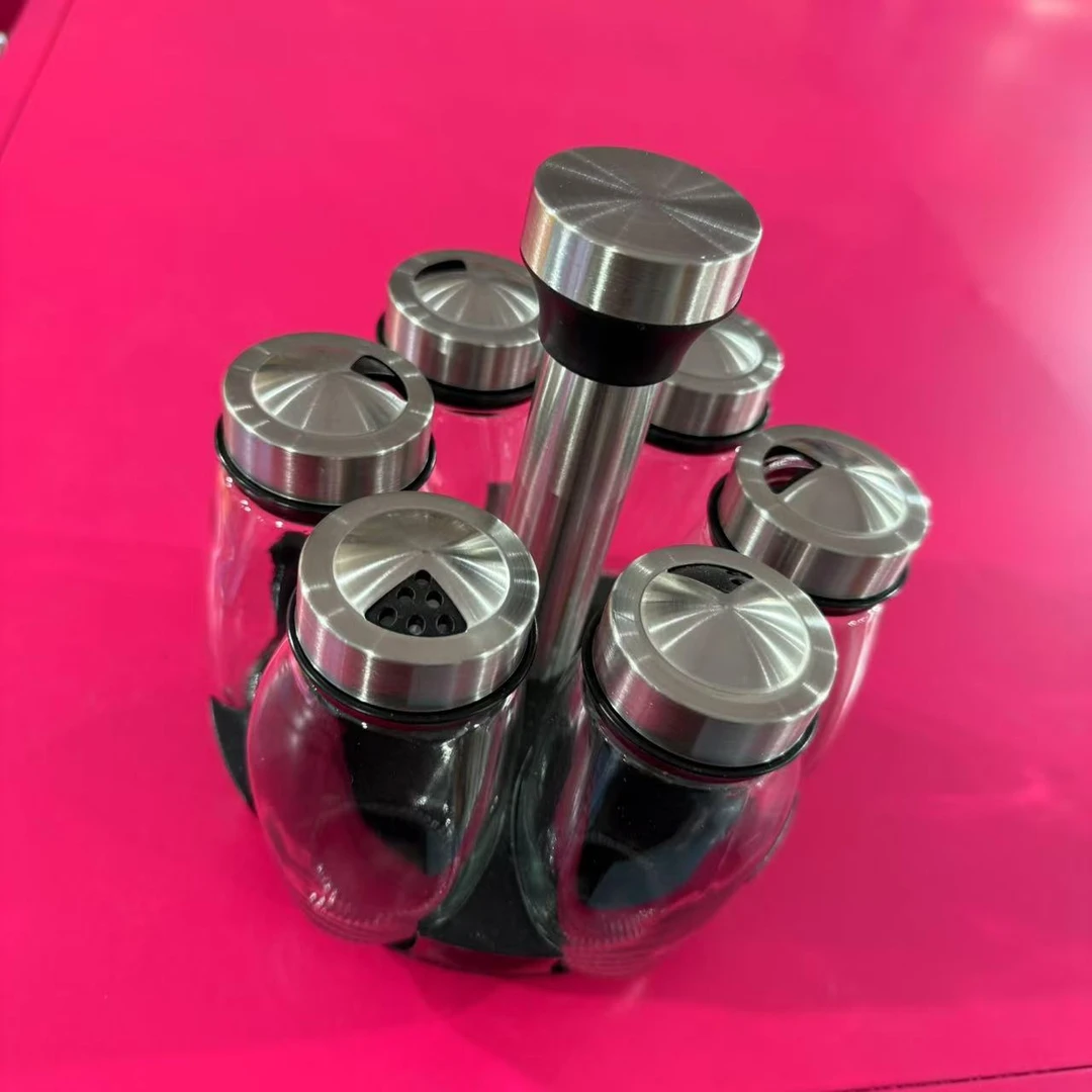 厨房旋转调料瓶套装烧烤撒料瓶无铅玻璃瓶子圆形调味罐置物架防潮