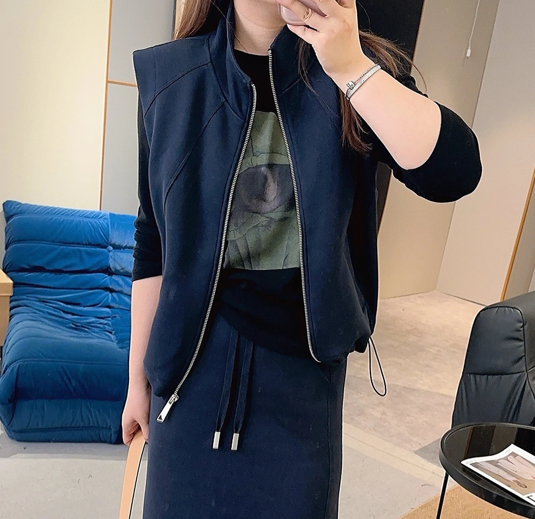 【欧加粒粒】秋季新款宽松下摆抽绳马甲背心简约休闲百搭 N25083020