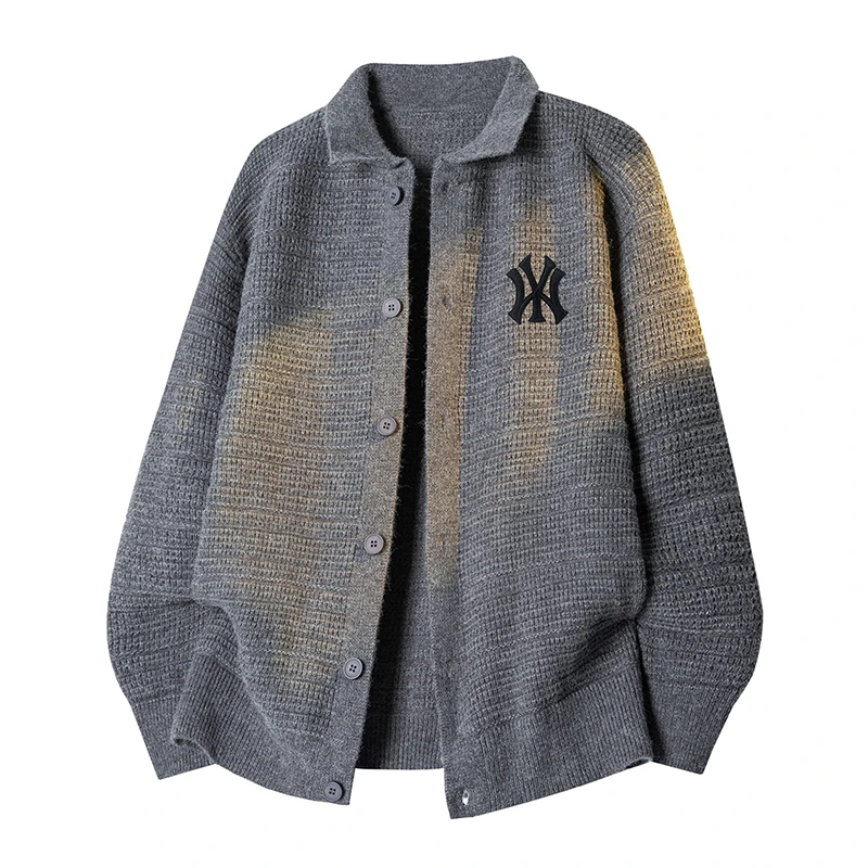 DeweLvum轻奢潮流时尚百搭新款宽松休闲翻领针织开衫毛衣外套男士