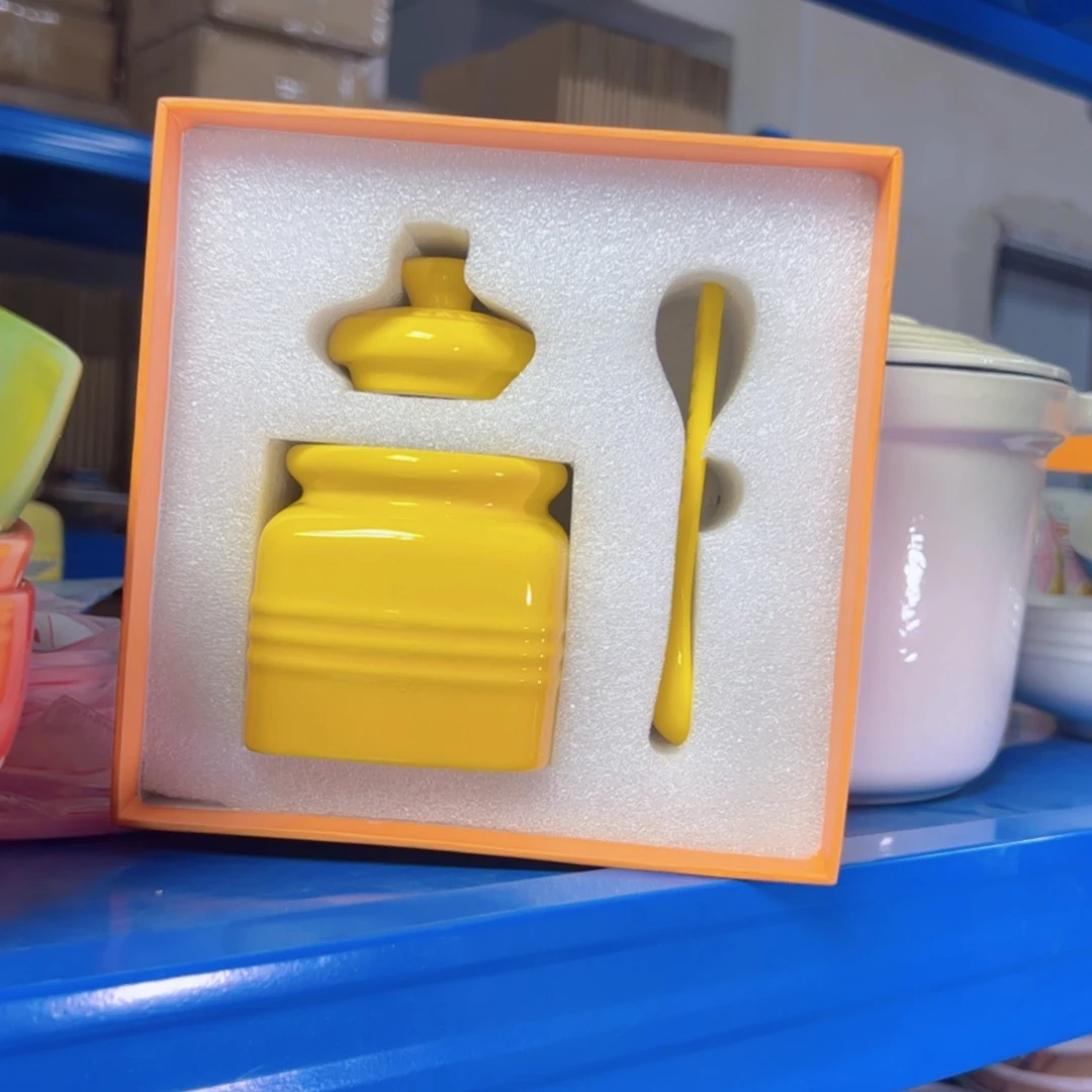 陶瓷落日黄调料罐单个