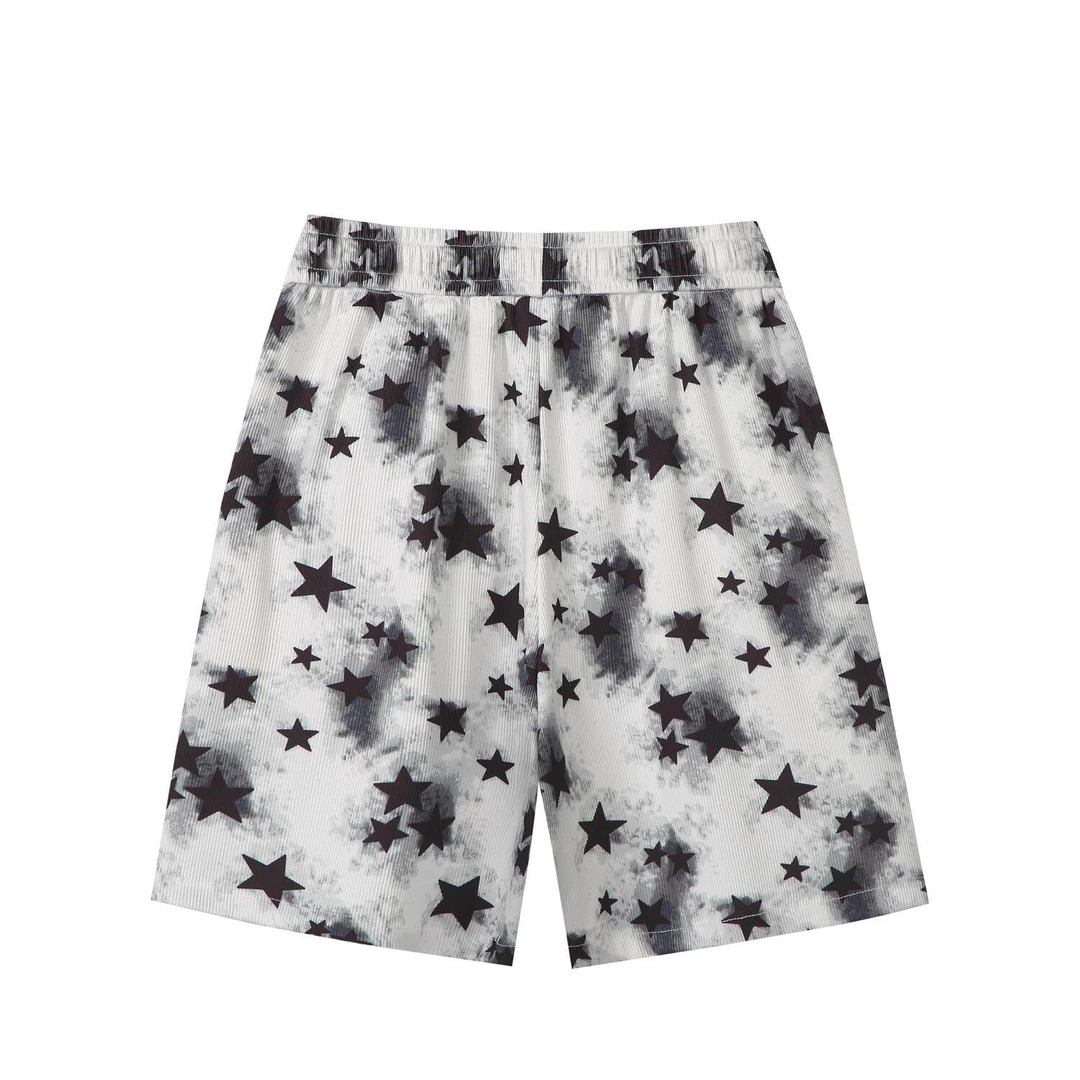 2025夏季新款男士宽松透气免烫短裤微弹力满印复古运动风薄款