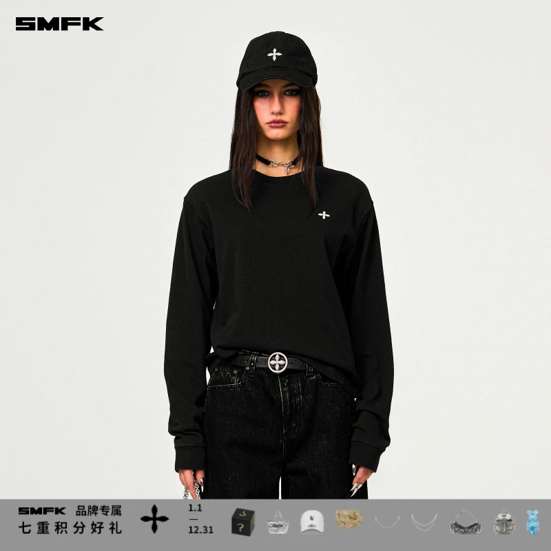 SMFK设计师上衣 CP015B1 黑色简约休闲时尚百搭宽松T恤上衣