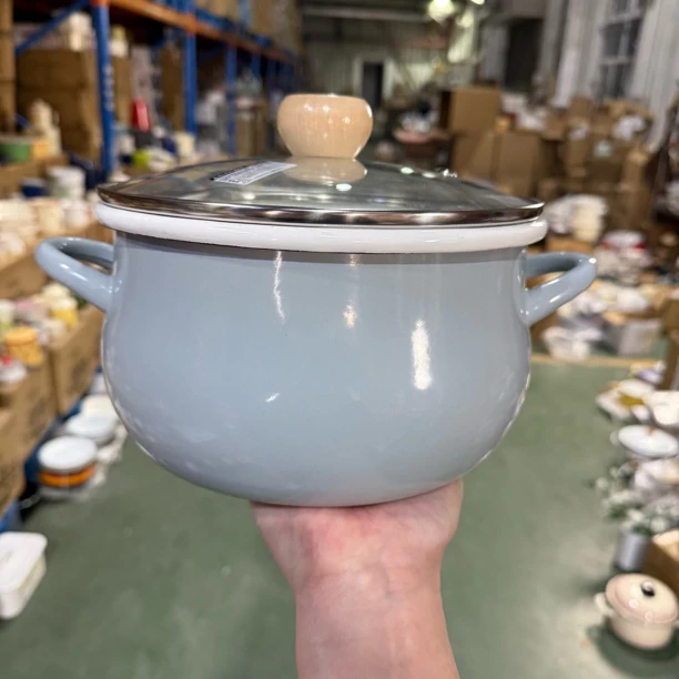 出口25年日本搪瓷卷边日式双耳汤锅油炸锅加厚外贸原单煮面锅