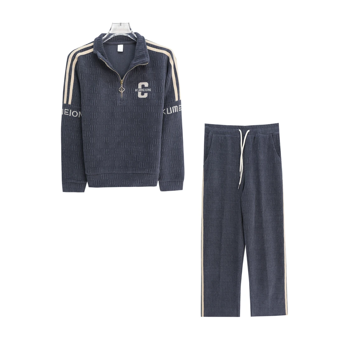 慵懒风半高领宽松减龄上衣高腰休闲裤套装S3693