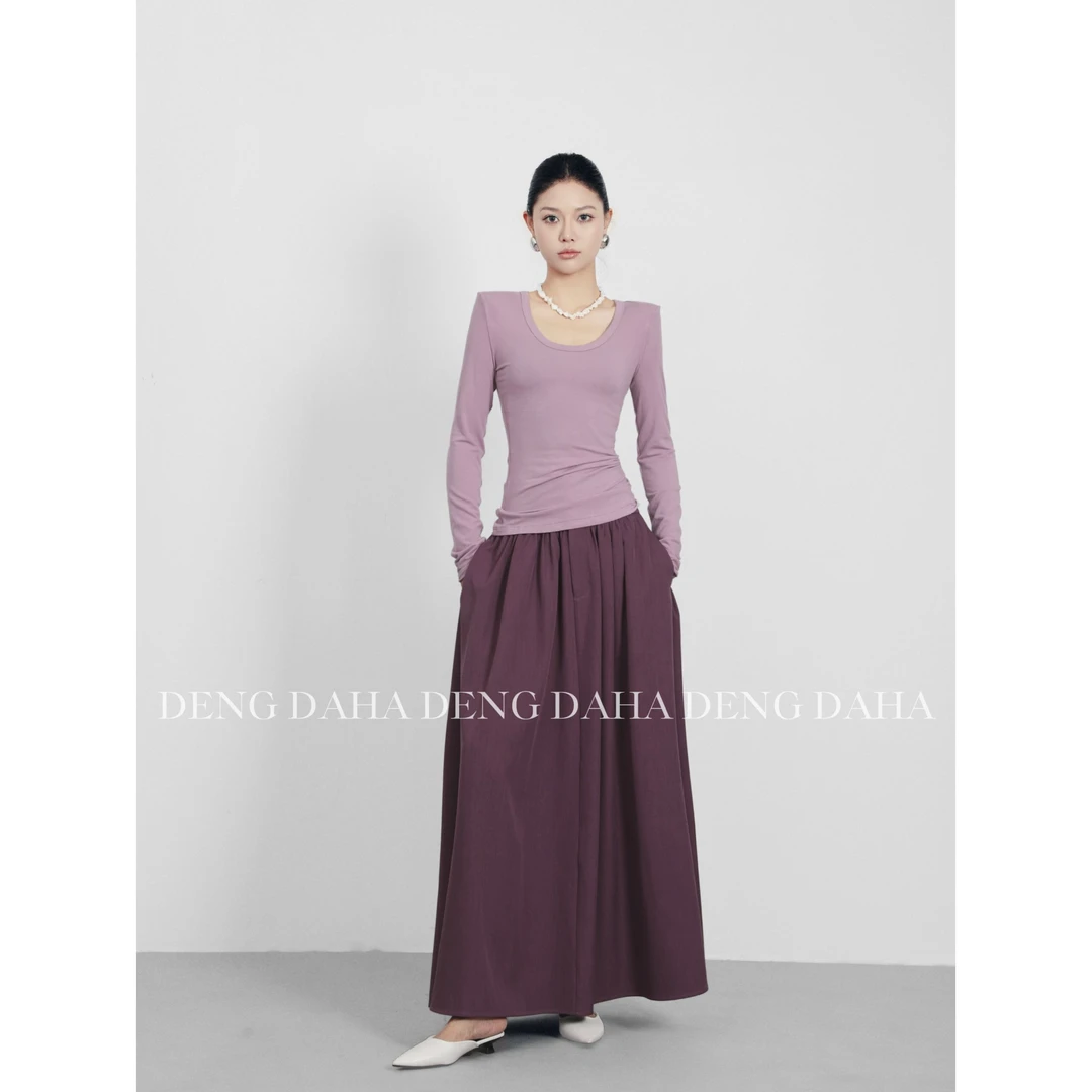 「张弛有度」2024纯色显瘦长袖休闲打底上衣HBZC621082 nnassa