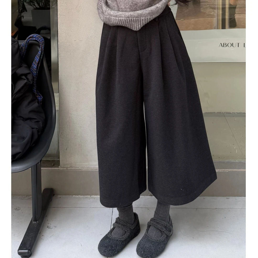 【黑灰格调】大越家毛呢八分阔腿裤宽松百搭休闲直筒裤