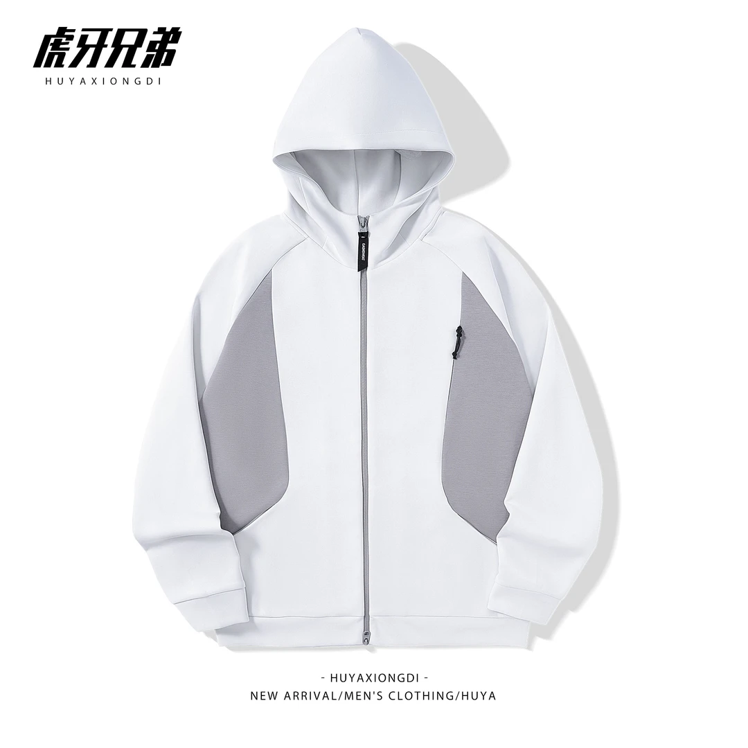 虎牙兄弟2025春季新款男士夹克简约百搭连帽撞色休闲上装86776