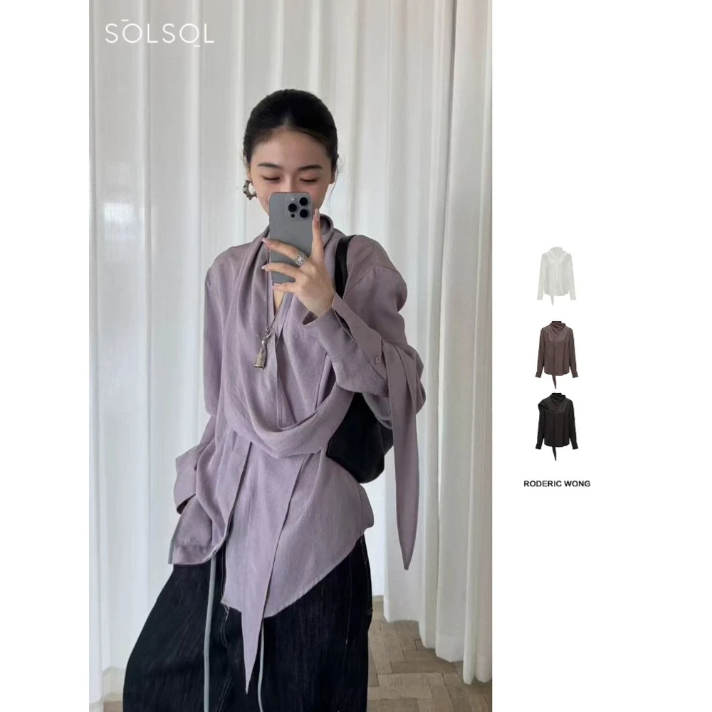 RODERICWONG设计师春夏飘带造型结构衬衫SOLSOL买手店基础款穿搭