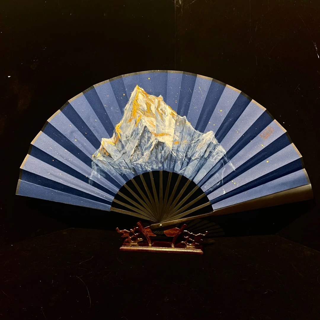 《山海》新中式10寸老玉竹纯手工意境折扇创意扇子-带礼盒