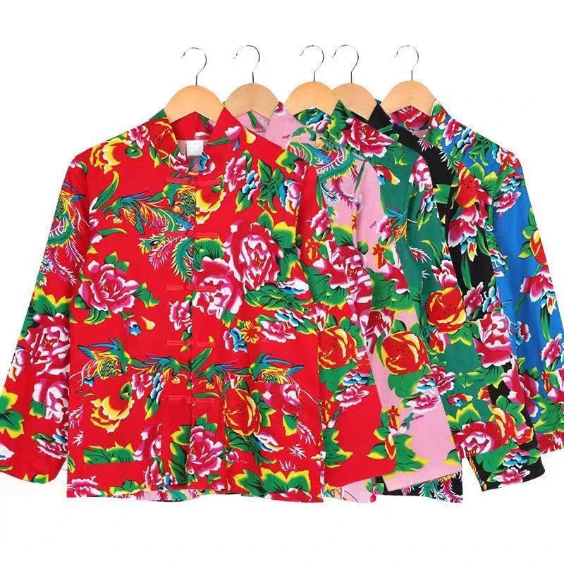 东北大花布衣服年会晚会节目姐妹装广场舞蹈秧歌服伴娘网红演出服