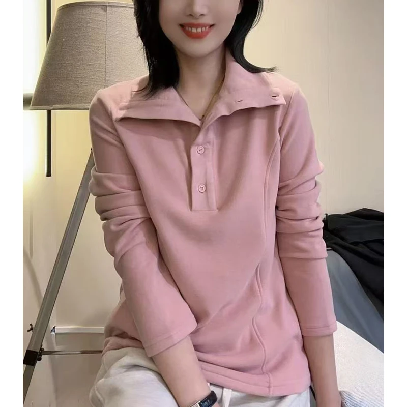 纯色长袖堆堆领T恤设计感洋气秋季翻领休闲套头打底衫韩版福利001