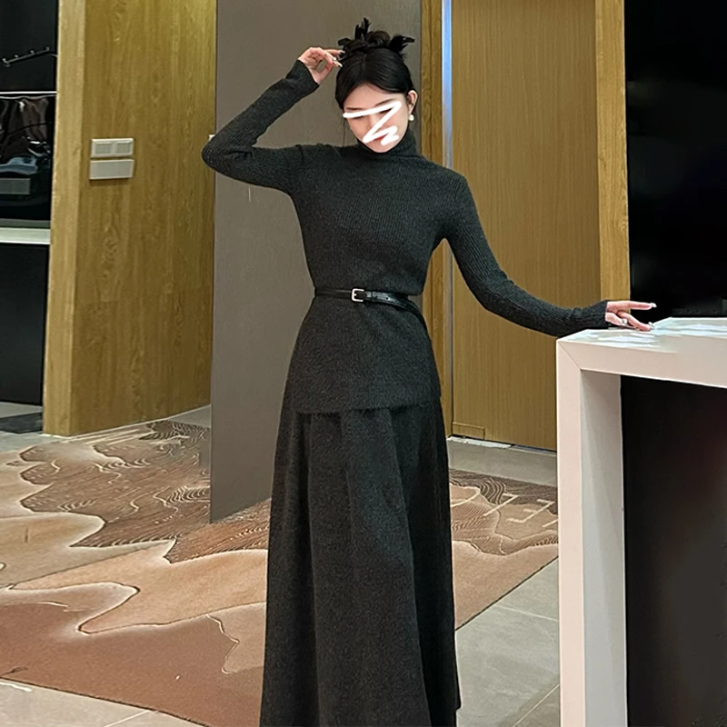 秋冬季韩系穿搭一整套针织毛衣连衣裙子女2025高级感套装长裙H742