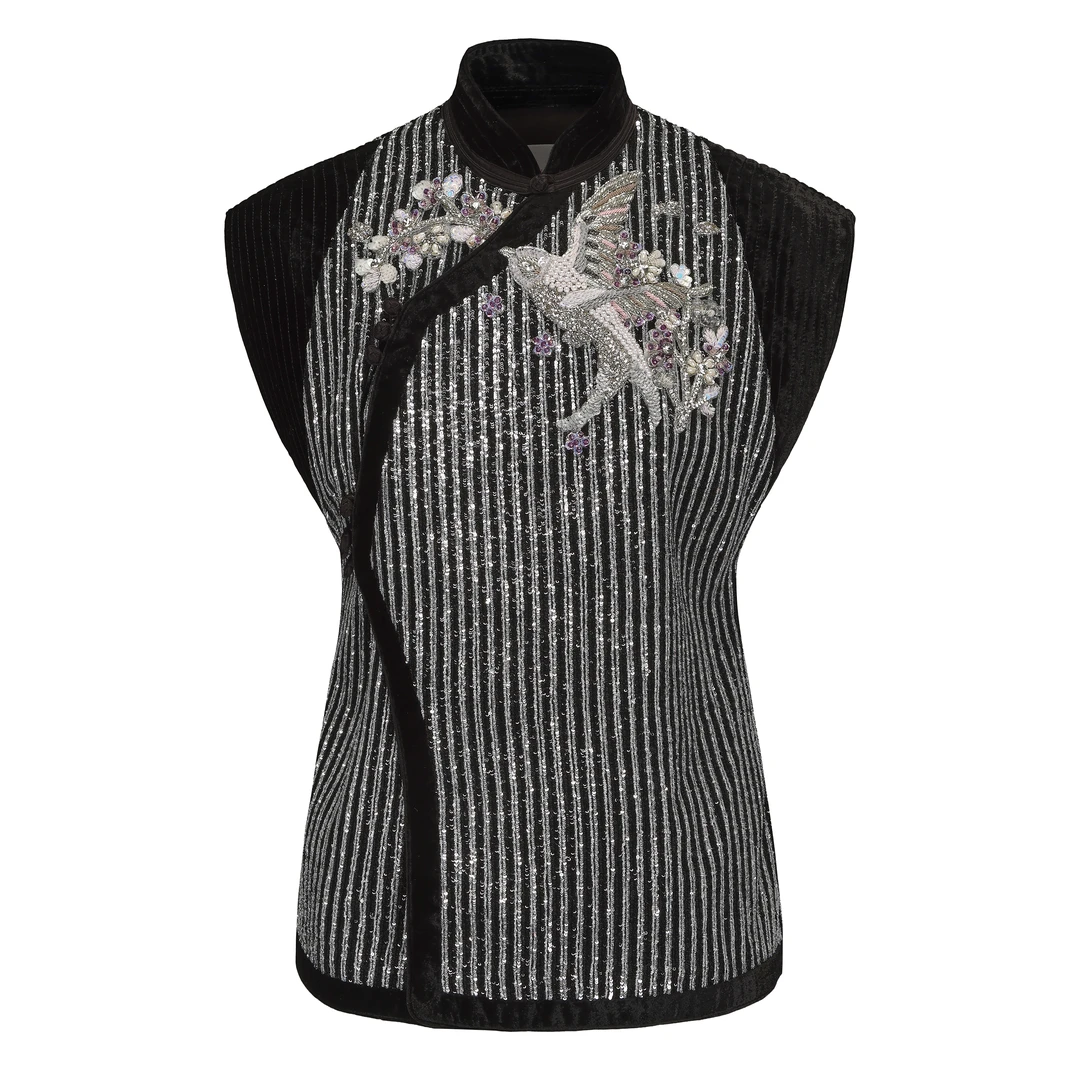 JUNYANG杨君  水墨春归燕中式闪片马甲