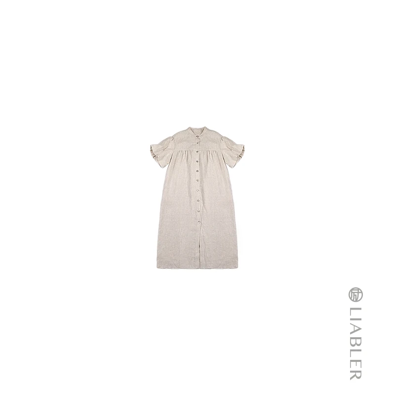 LIABLER【浮云渡】2024春夏亚麻法式素雅圆领连衣裙 LSS24491D