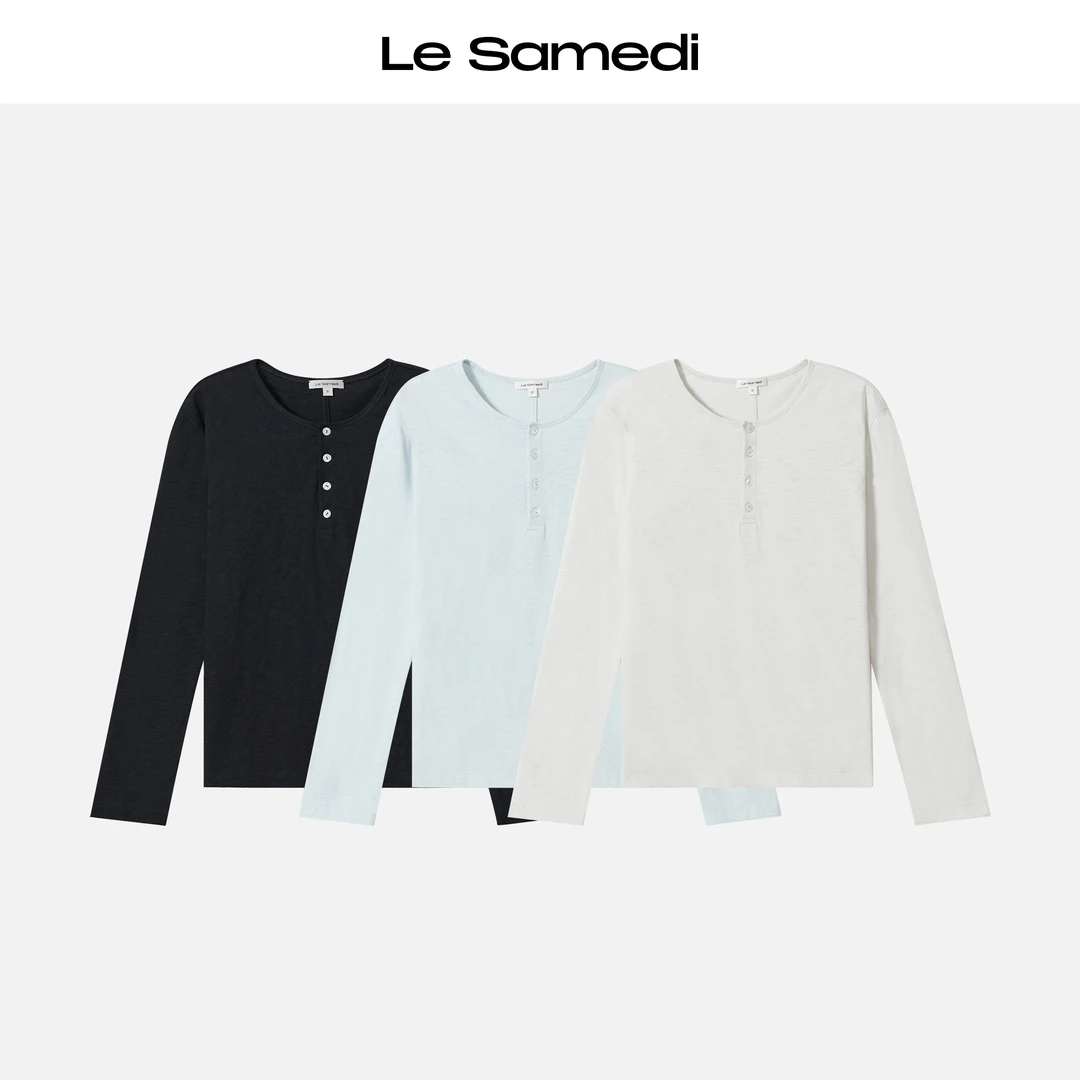 Le Samedi【绵绵雪花衫】层次毛边 松弛复古竹节棉亨利领长袖T恤