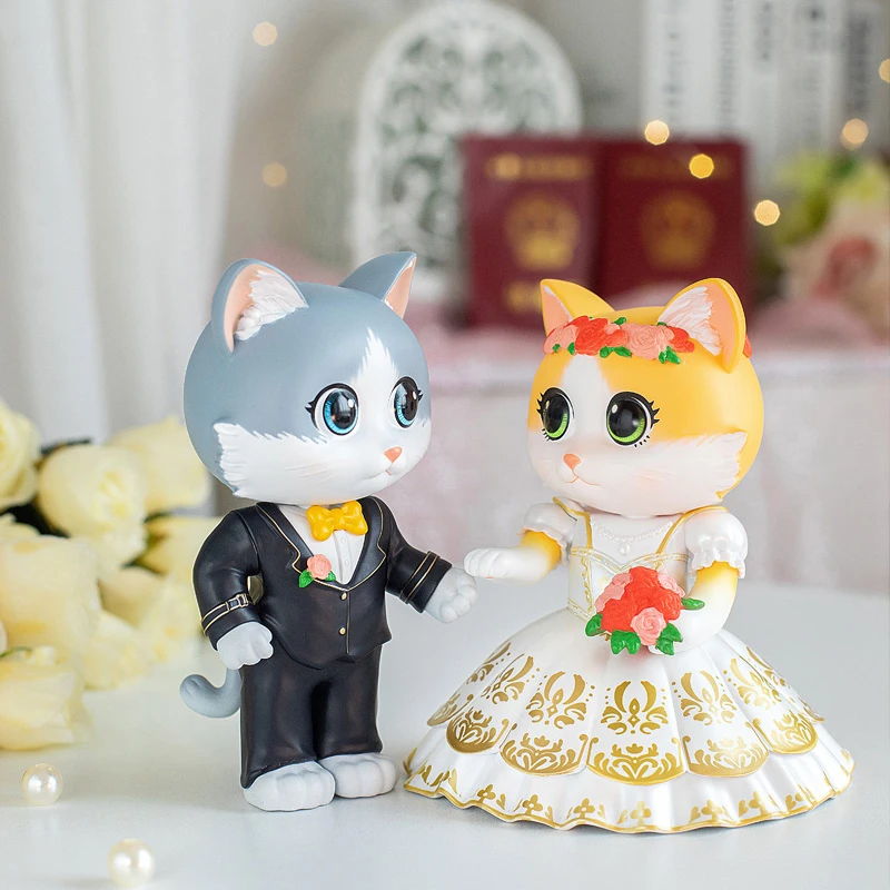 哈皮文迪情侣猫结婚公仔治愈系桌面摆件Q版呆萌潮玩手办情人礼物