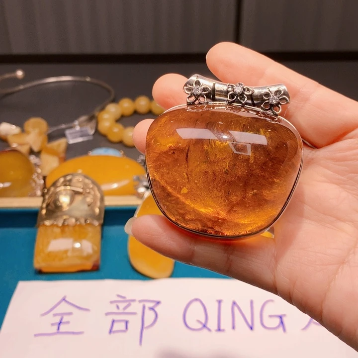 琥珀颈饰银S925镶嵌波兰设计款琥珀蜜蜡