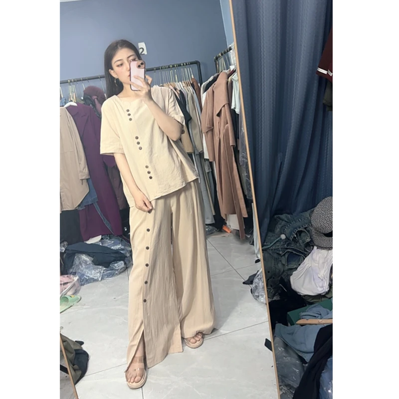 【子焱实拍】棉麻套头短袖裤子套装松紧腰 宽松慵懒