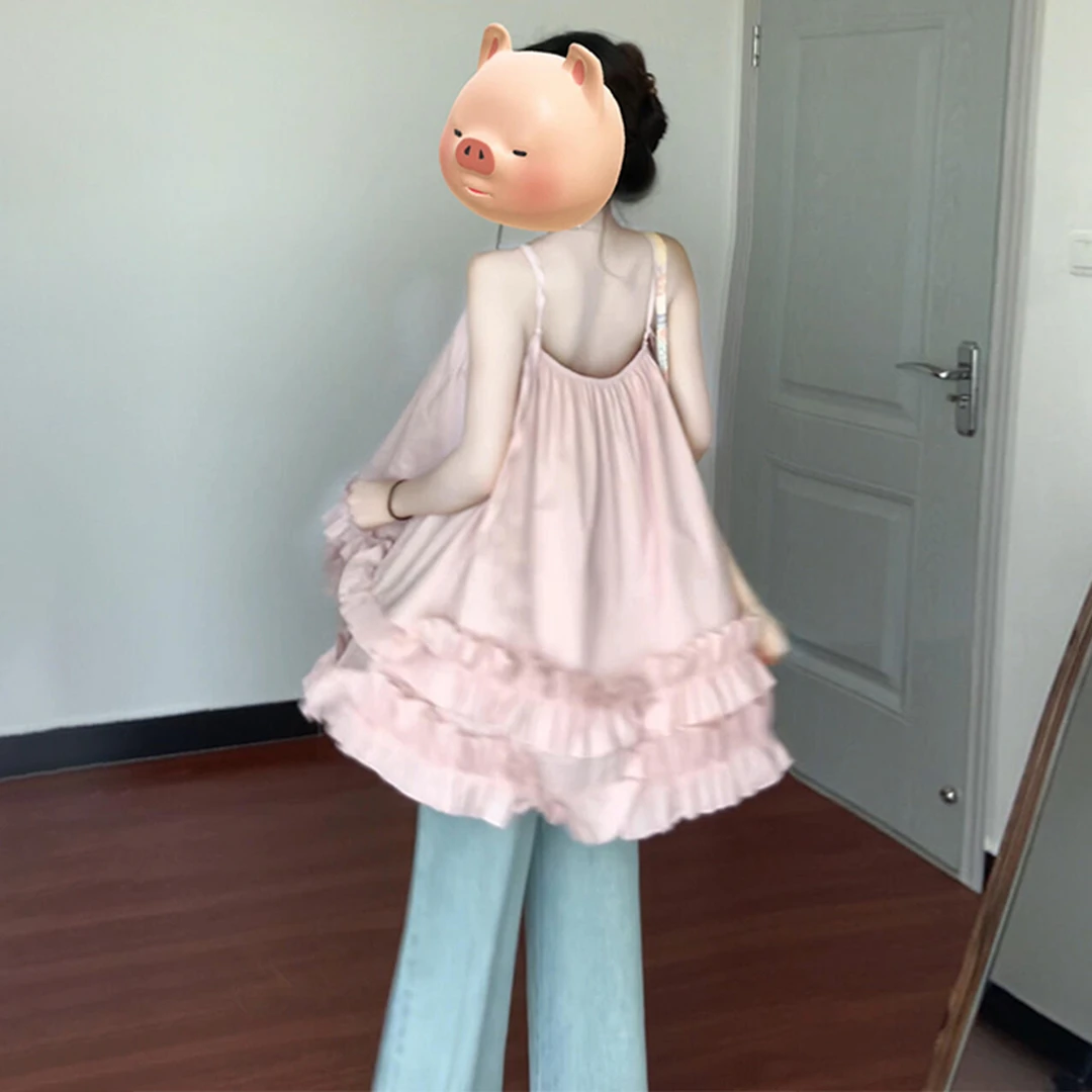 2025新款法式甜美粉色吊带连衣裙子女夏季温柔度假风气质绝美短裙