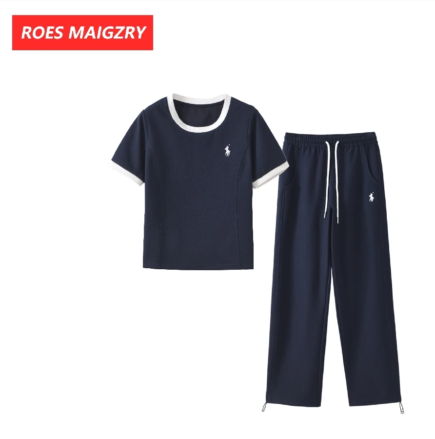 ROES MAIGZRY2025夏季新款骑马射箭圆领长裤套装撞色裤腿两穿抽绳