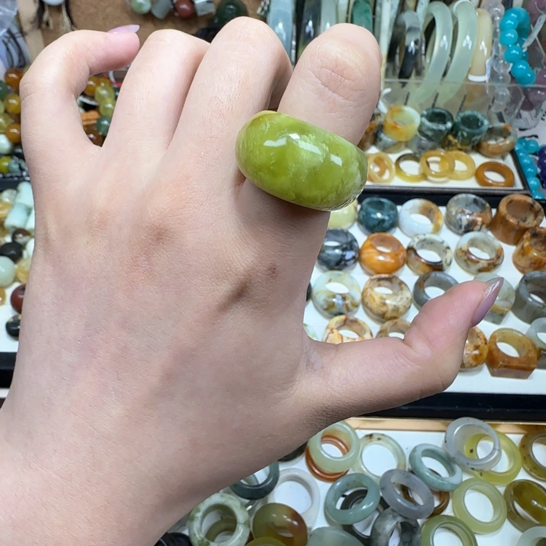 未镶嵌岫玉岫玉戒指搭配内径17.1 港14