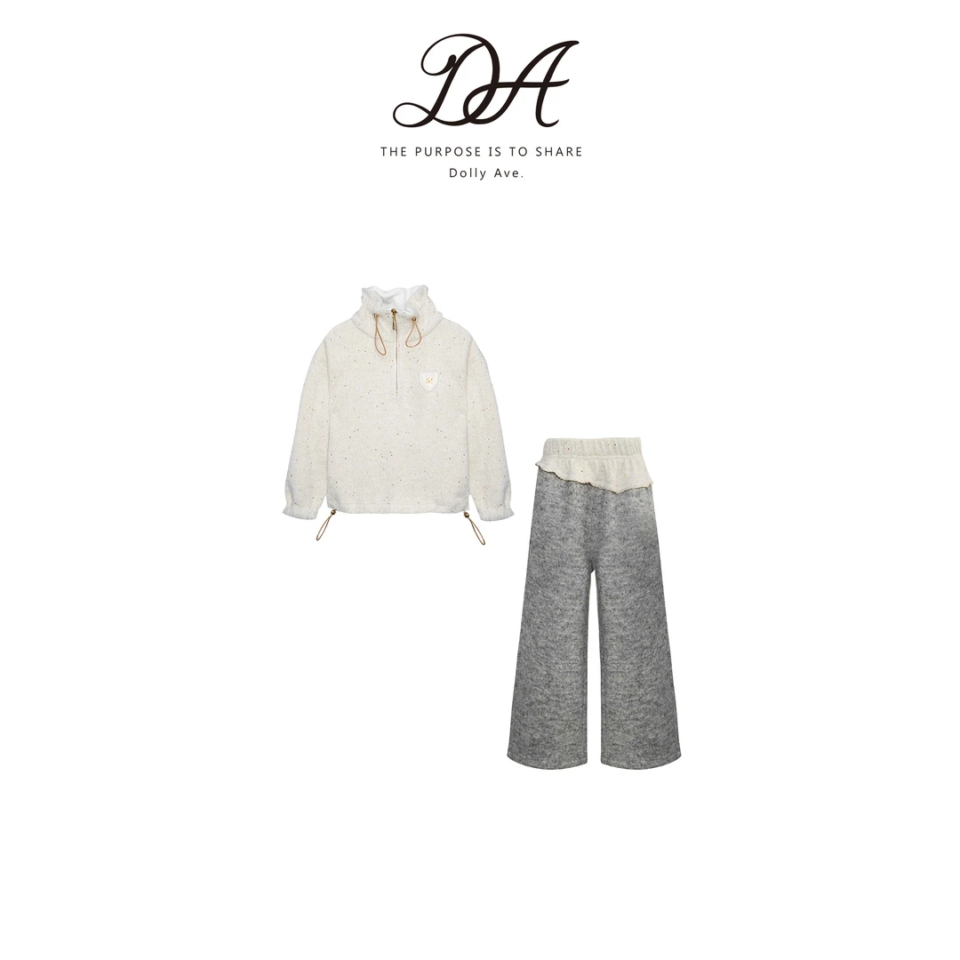 Dolly Ave「黑标系列」轻奢羊毛混纺银狐绒保暖设计师女童秋冬套装