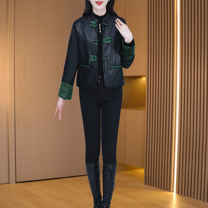 【外套】24213优雅新款气质时尚大气减龄收腰显瘦皮衣M-4XL