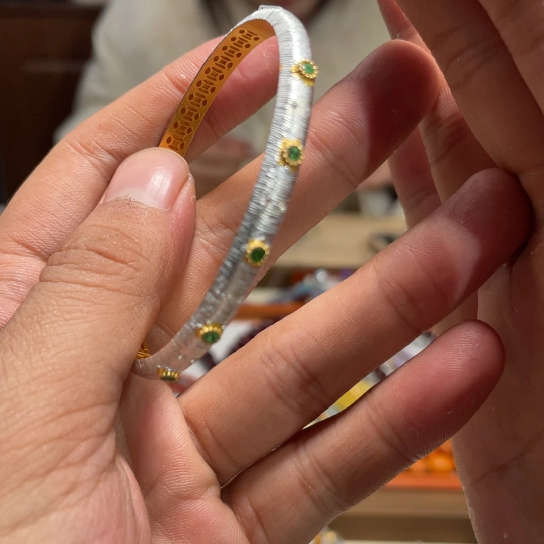 祖母绿手镯银S925镶嵌