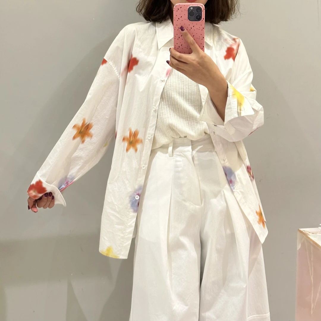 春夏系列白色印花衬衫