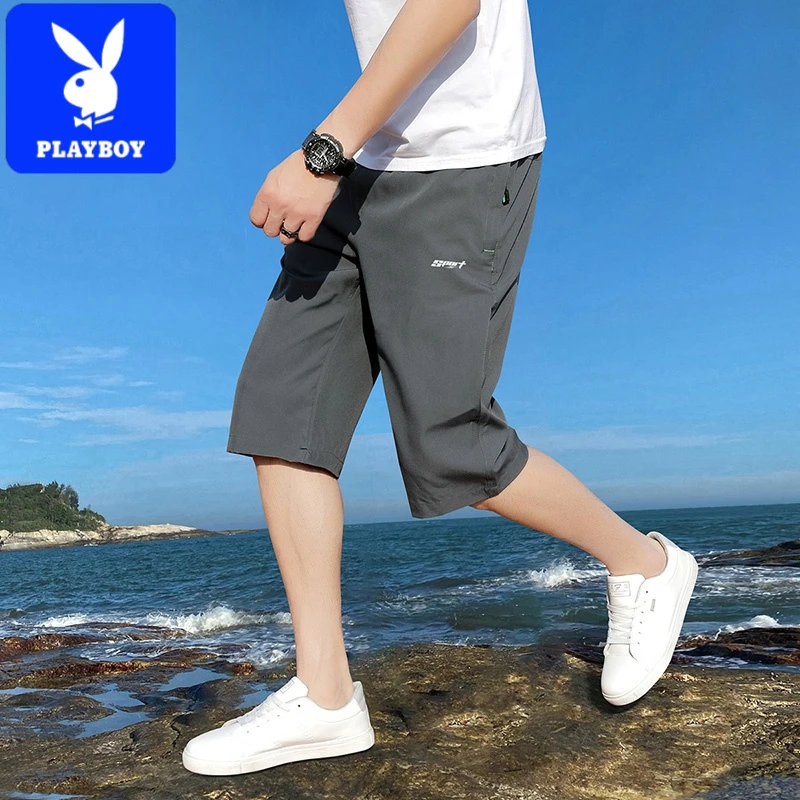 花花公子男士七分裤夏季薄款宽松冰丝休闲运动裤夏天透气大码休闲