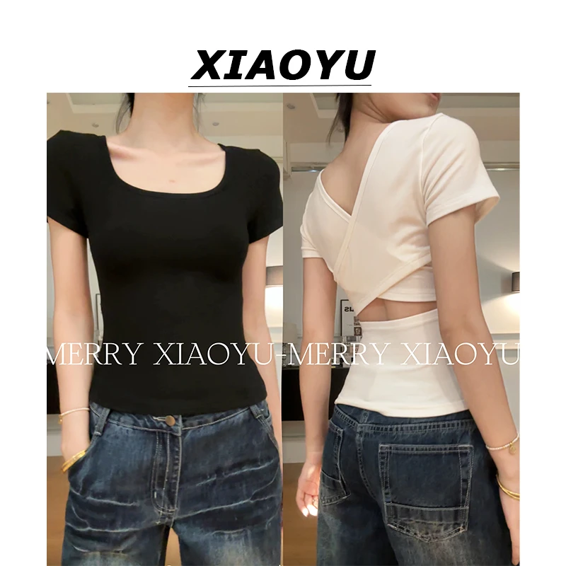 小鱼【温柔韩系】纯欲风小众设计感镂空小心机露腰短袖百搭显瘦上衣