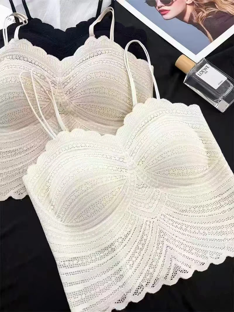 3386古妃春夏性感蕾丝花吊带小背心显瘦薄款透气带胸垫美背固定杯