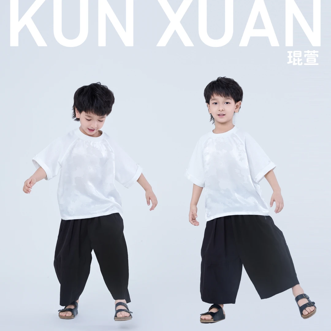【琨萱】“如初见”25男童夏款新中式木薯丝拼接棉质短袖T恤SS67S053