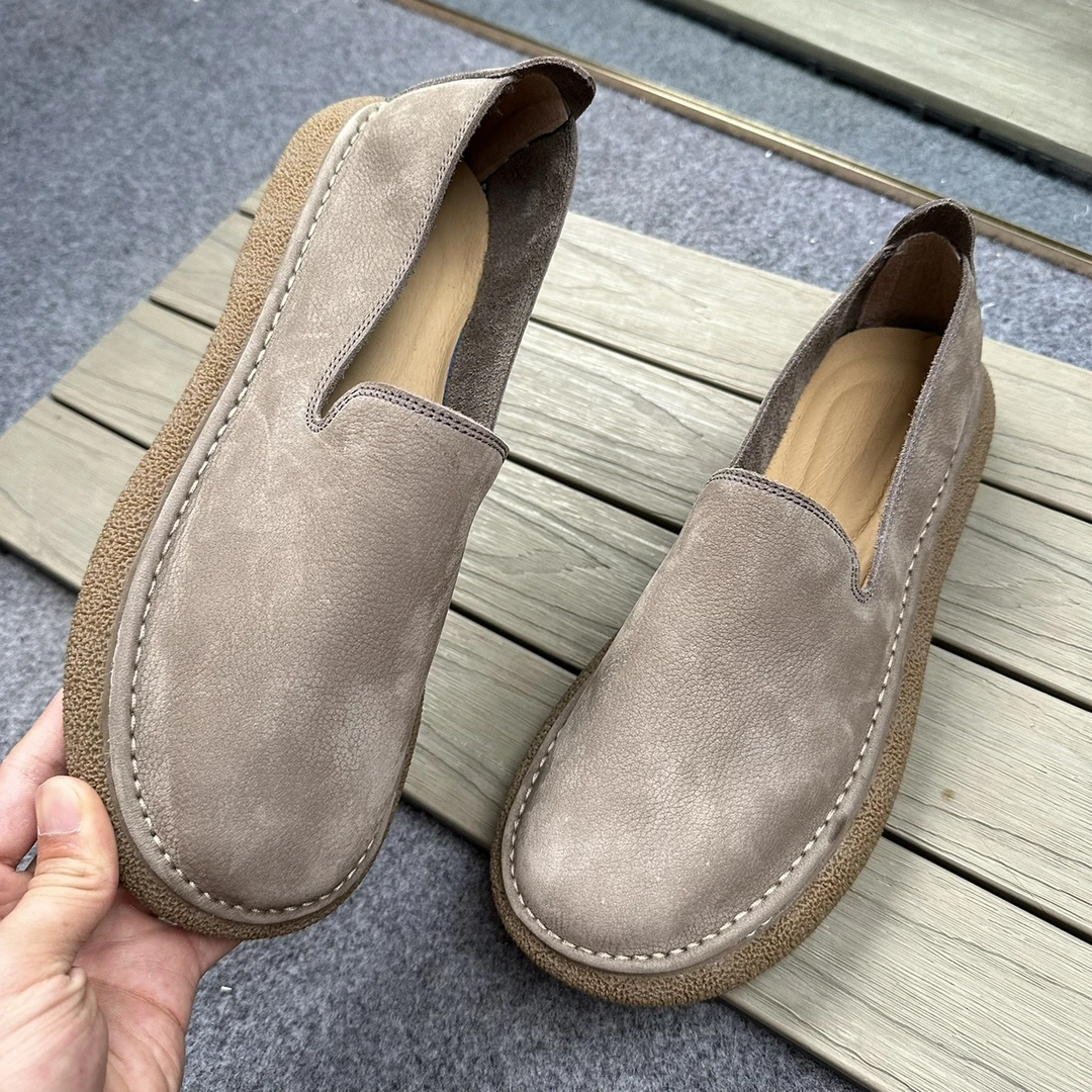 ICCLEK2025夏季乐福鞋男宽头一脚蹬懒人鞋头层透气软皮软底男鞋