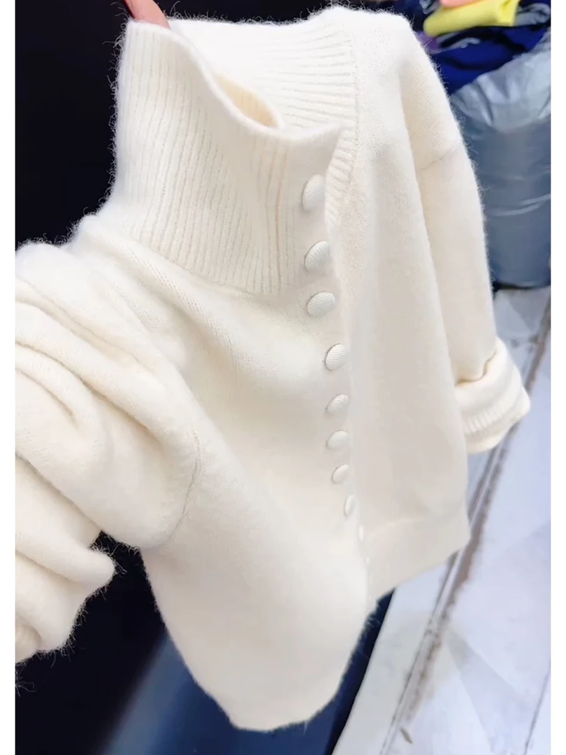 温柔风米白色立领针织毛衣外套女2025秋冬季新款软糯保暖开衫上衣
