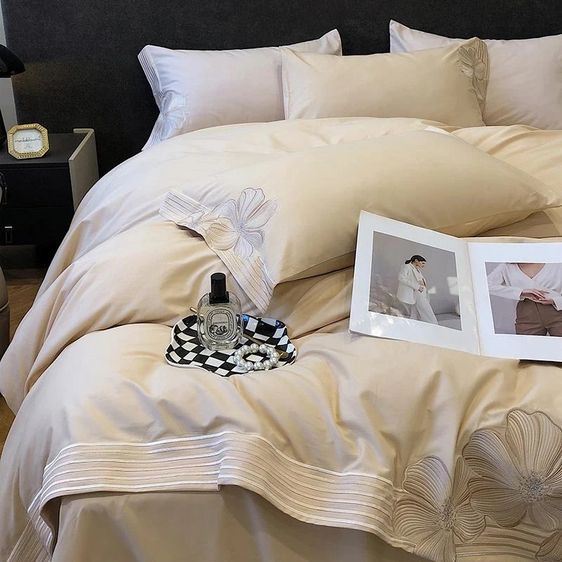 轻奢高端140支全棉磨毛四件套100纯棉刺绣被套冬季欧式保暖床品