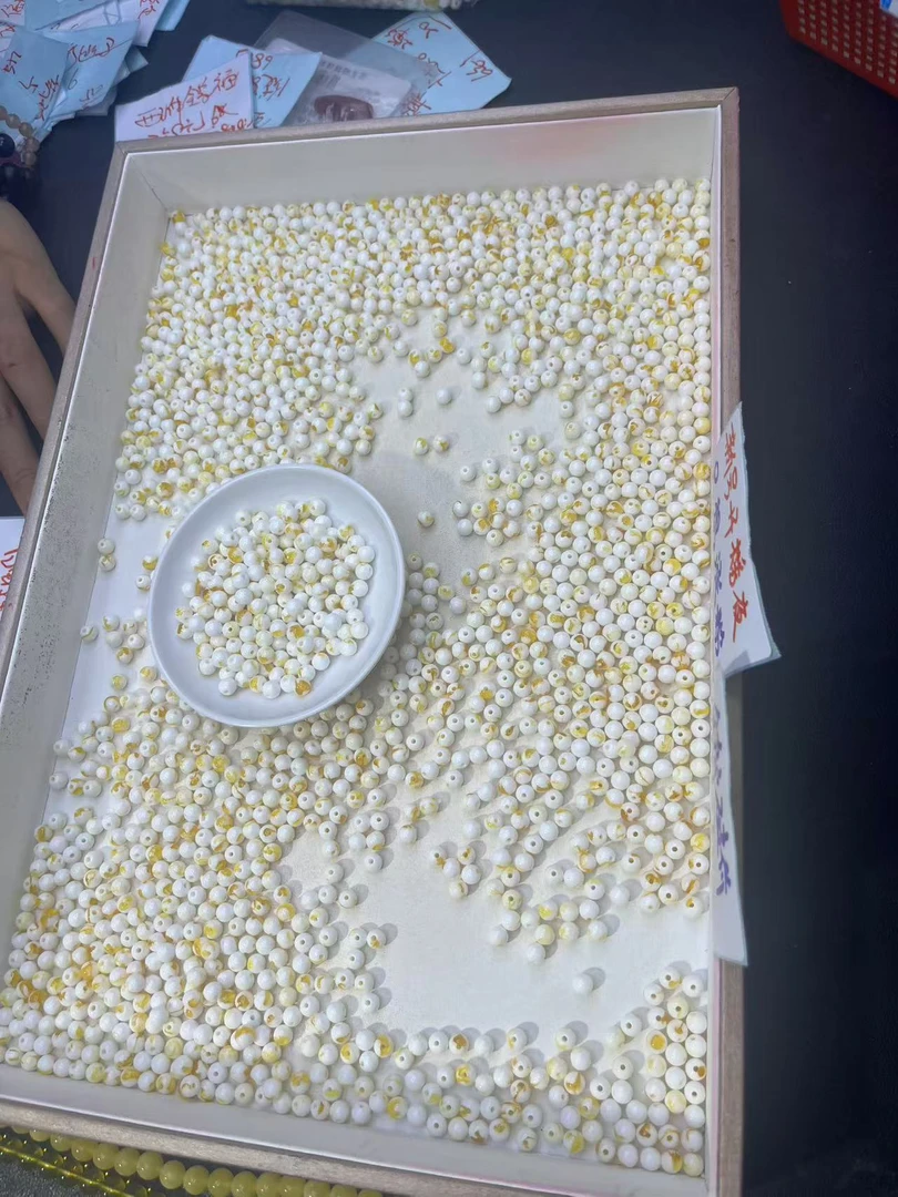 天然蜜蜡 散珠 金瓷白蜡A324 6MM 50颗（赠弹力绳）