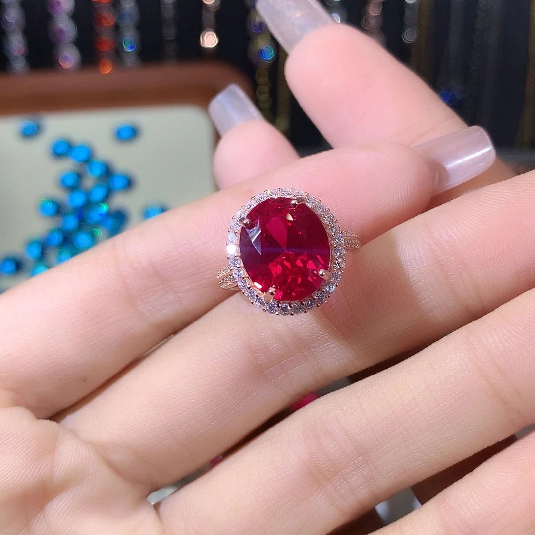 无925银鸽血红色玫瑰金戒指1012