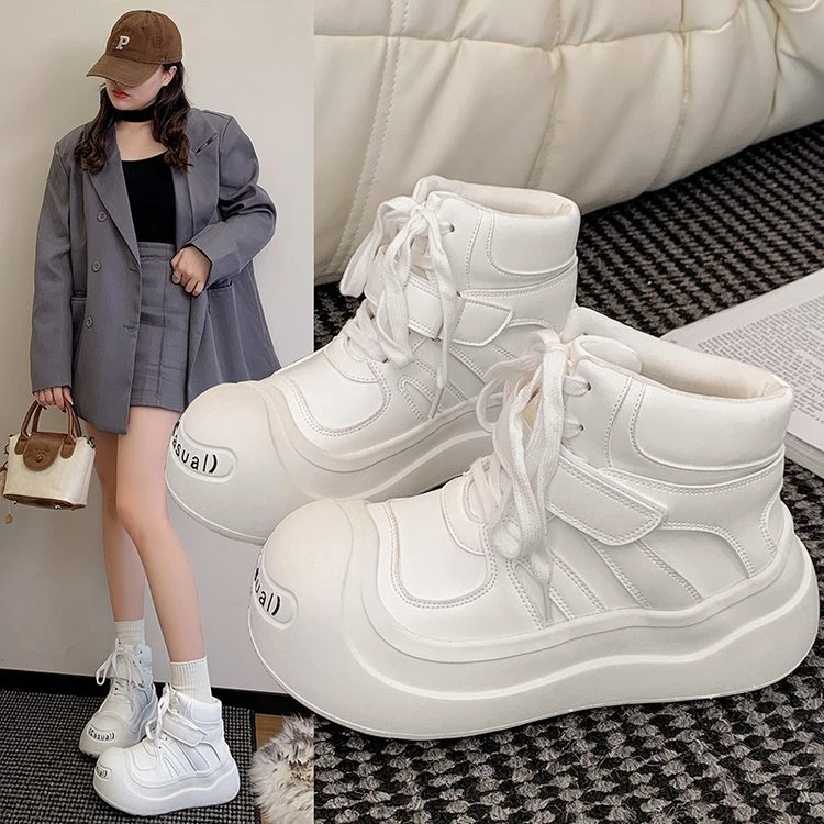 2025秋季新款厚底增高高帮小白鞋女潮大头丑萌休闲百搭面包鞋
