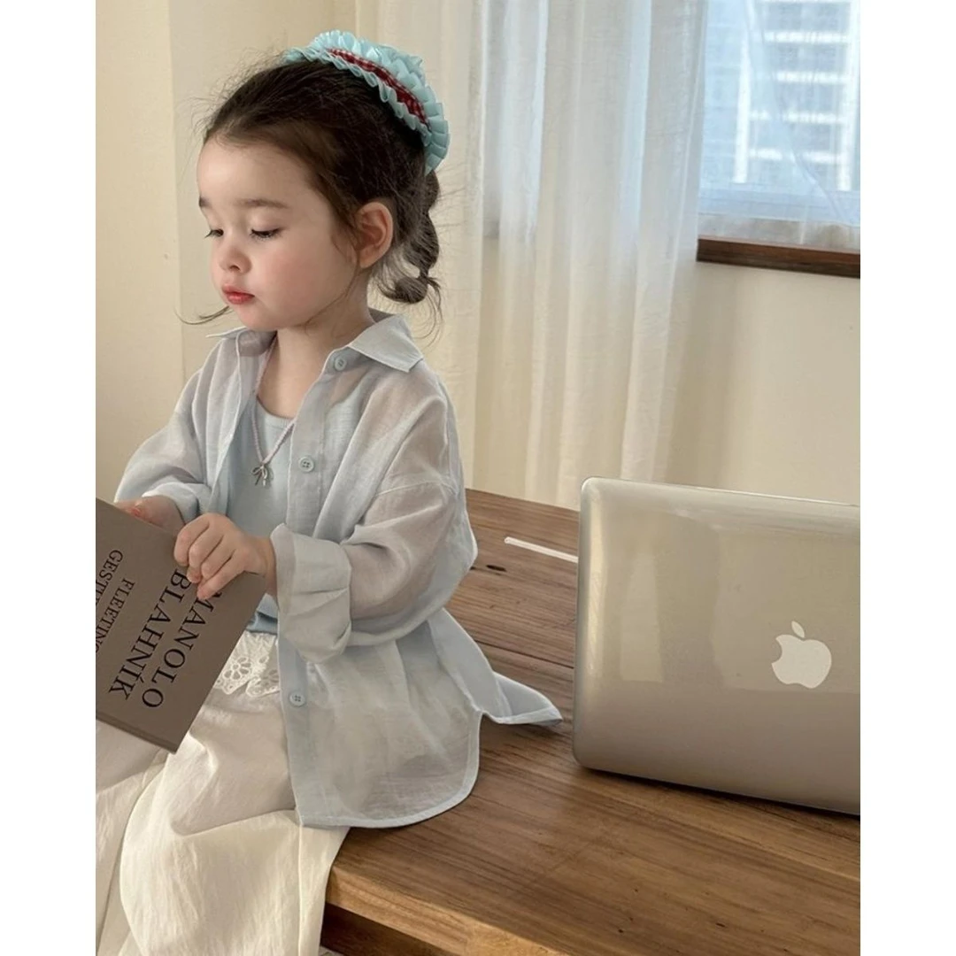 25年夏季新品女童衬衣吊带休闲两件套装洋气女宝宝防蚊防晒空调服