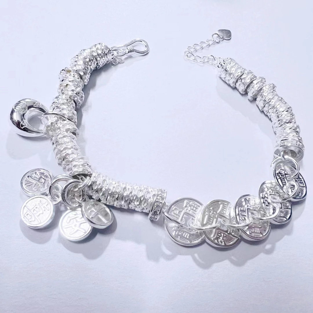 足银手链 五帝币盘缠手链福袋平安喜乐可调节手串百搭轻奢高级