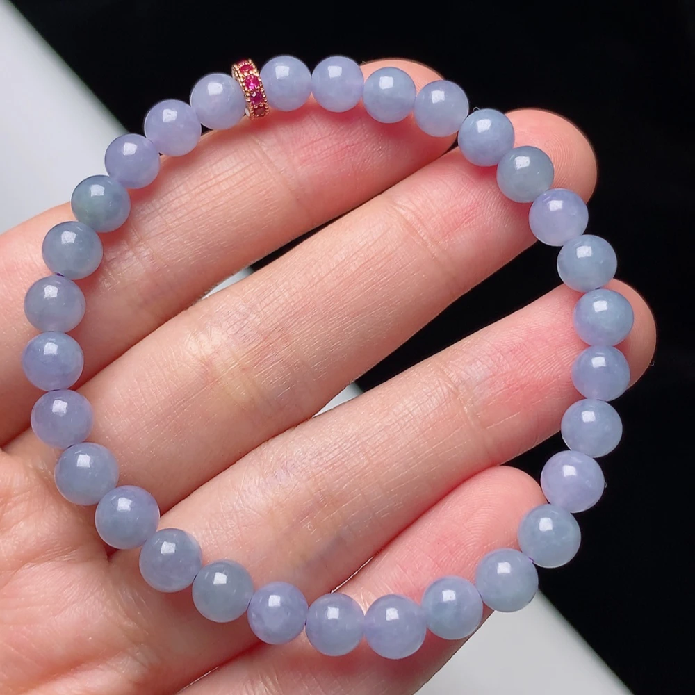 缅甸天然翡翠A货冰种紫罗兰圆珠手链卡6mm紫色百搭玉手串