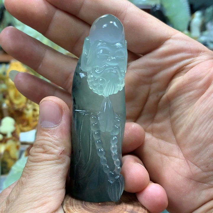 读***录未镶嵌蛇纹石玉手把件
