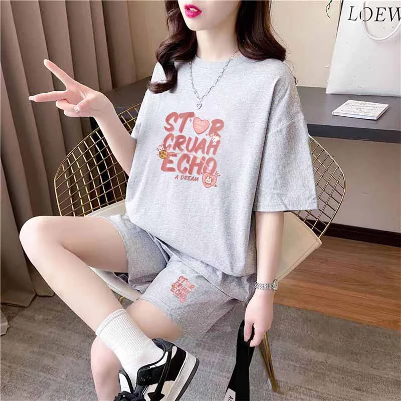 2025夏季新款显瘦休闲运动服套装女小个子宽松大码短袖短裤两件套