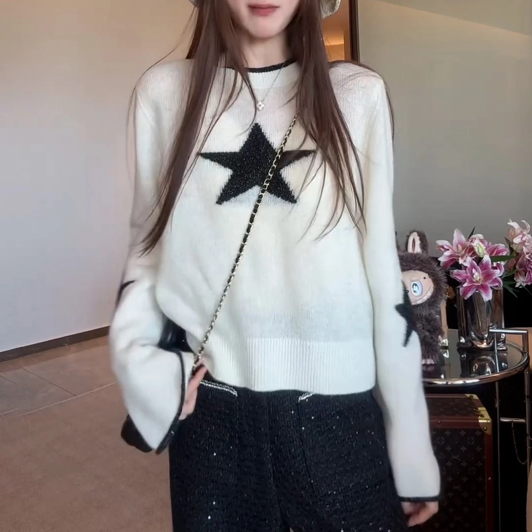 韩系轻奢高级设计感星星提花针织衫秋冬新款时尚洋气百搭打底毛衣